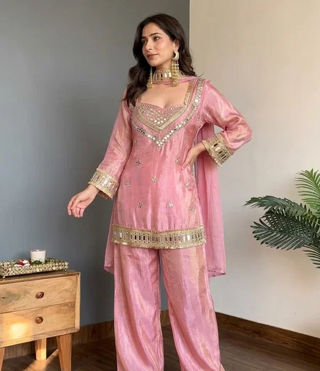 Butterfly 001 Chinon Silk Mirrior Embroidery Readymade Suits